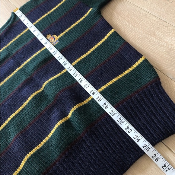 Vintage Polo Ralph Lauren Heavy Chunky Knit Striped Wool Sweater Royal Crest L - Picture 9 of 9